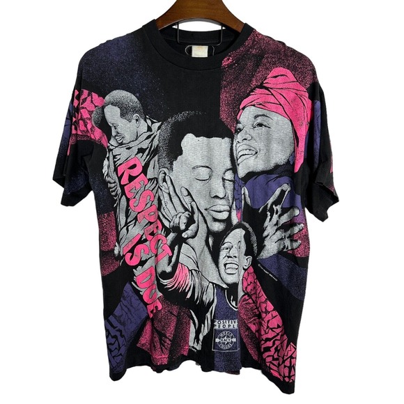 KACY WORLD COLORS Vintage "Respect Is Due" AOP‎ Single Stitch Black History 2XL - Picture 1 of 12